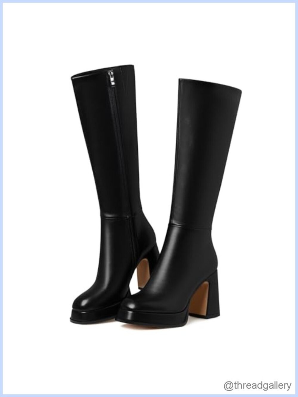 Faux Leather Knee High Boots Women Tall Chunky Block Heel Side Zip